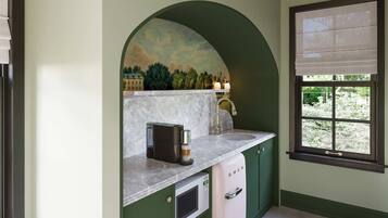 Microwave, stovetop, coffee/tea maker, toaster