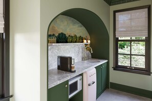 Microwave, stovetop, coffee/tea maker, toaster