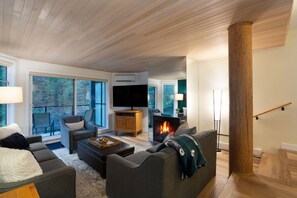 Televisión, chimenea, tenis de mesa y estéreo 