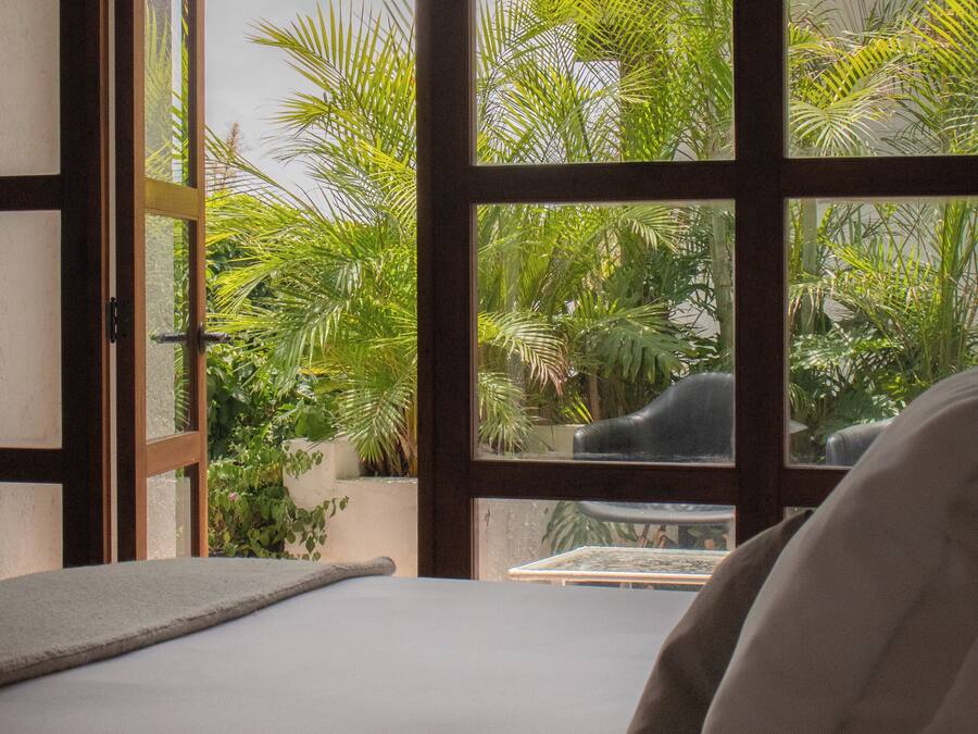 Quarto luxo, vista para o pátio | Roupas de cama de algodão egípcio, roupas de cama premium