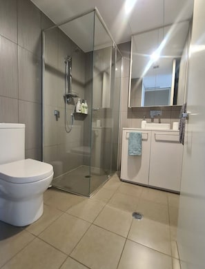 Dusche, Haartrockner, Handtücher, Seife
