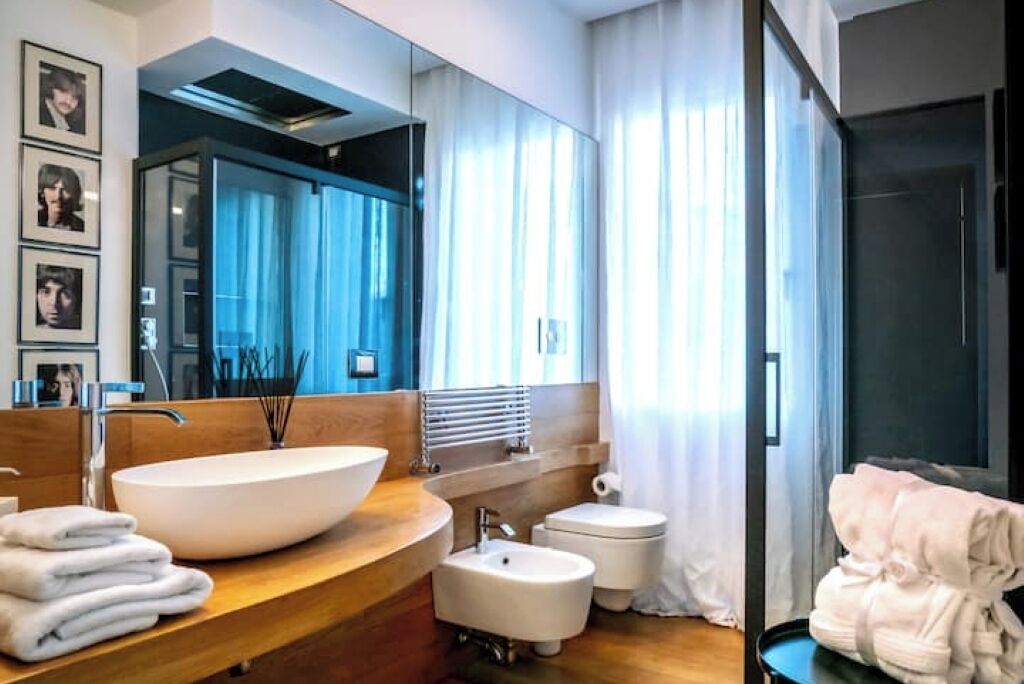 Shower, hair dryer, bidet, towels