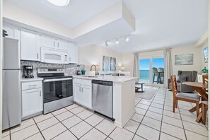 Fridge, microwave, oven, stovetop - Seacrest 407 | Sunny condo, gorgeous and quiet beach, great location! (Gulf Shores)