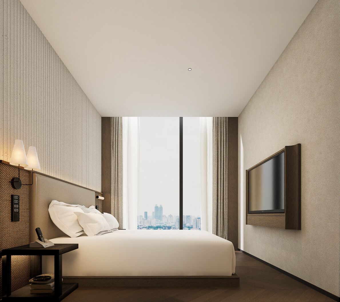 Roupas de cama premium, cofres nos quartos, escrivaninha