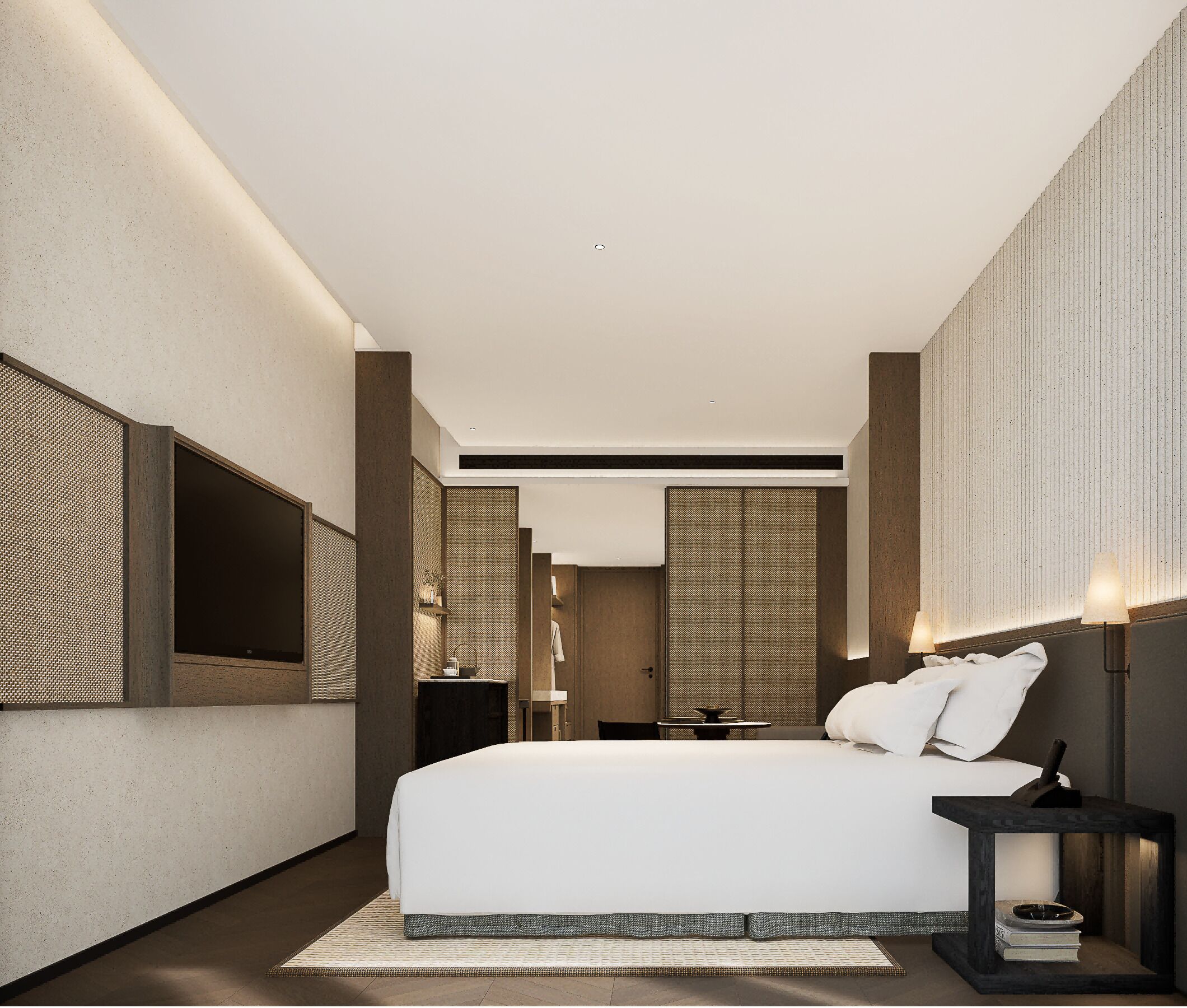 Quarto solteiro executivo | Roupas de cama premium, cofres nos quartos, escrivaninha