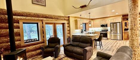 Smart TV, chimenea y libros