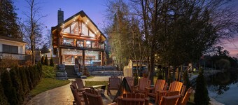 Luxury 5-BR Waterfront Log Home w/ Sauna, Hot Tub, Fireplace & Game Room