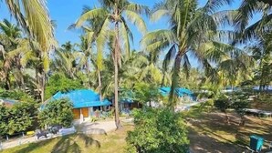 A resort with palm trees, a pool area, and a covered seating area. - Shimana Periye Resort SaintMartin Island (Saint Martin's Island)