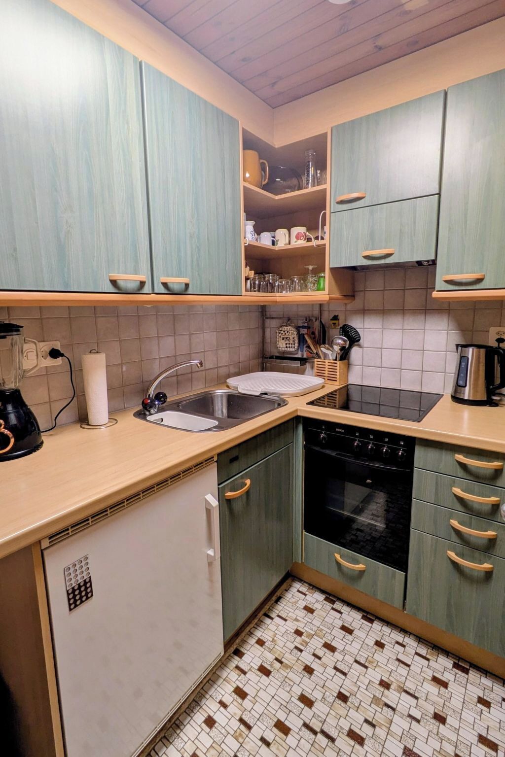 Fridge, dishwasher, cookware/dishes/utensils