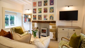 Télévision, cheminée, espaces bureaux