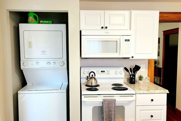 Fridge, microwave, oven, stovetop - Quiet Downtown Apt w/ Fireplace (Waterville)