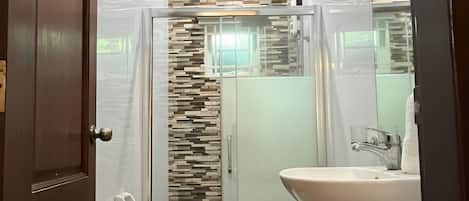 Shower, bidet, towels, soap