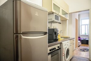 Basic Apartment | Private kitchen | Fridge, microwave, oven, stovetop