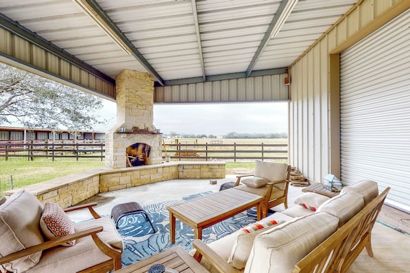 Terrace/patio - Blessing Farmhouse w/ Farm Views & Outdoor Living (Blessing)