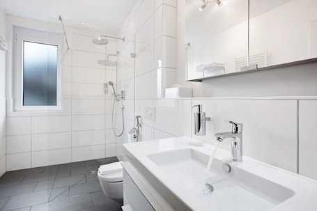 Shower, hair dryer, towels. Apartment 5-01 Vino und Vital Suite in Bad Bellingen with Wi-Fi and Outdoor Area