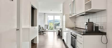 Fridge, oven, stovetop, coffee/tea maker