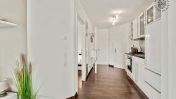 Kühlschrank, Ofen, Herdplatte, Wasserkocher mit Kaffee-/Teezubehör