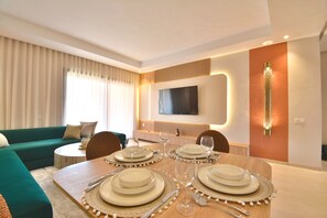 Dining - Modern 2BR/2BA Apt • Pool View Terrace • Fast Fiber WiFi • Noria Resort (Marrakech)