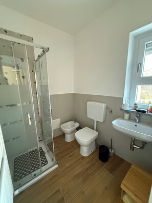 Dusche, Haartrockner, Bidet, Handtücher