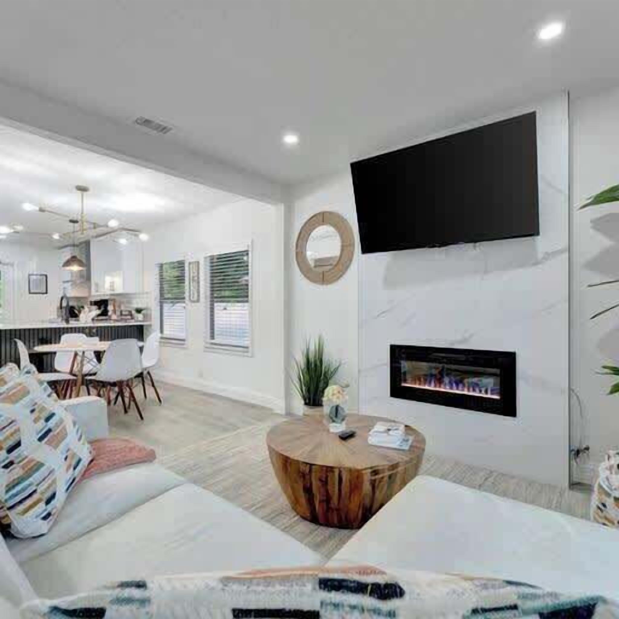 TV, fireplace, offices