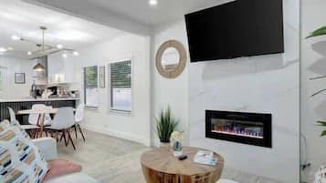 TV, fireplace, offices