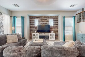 TV, fireplace - Sports & Sun: Goodyear Home w/ Pool Near Stadiums (Goodyear)