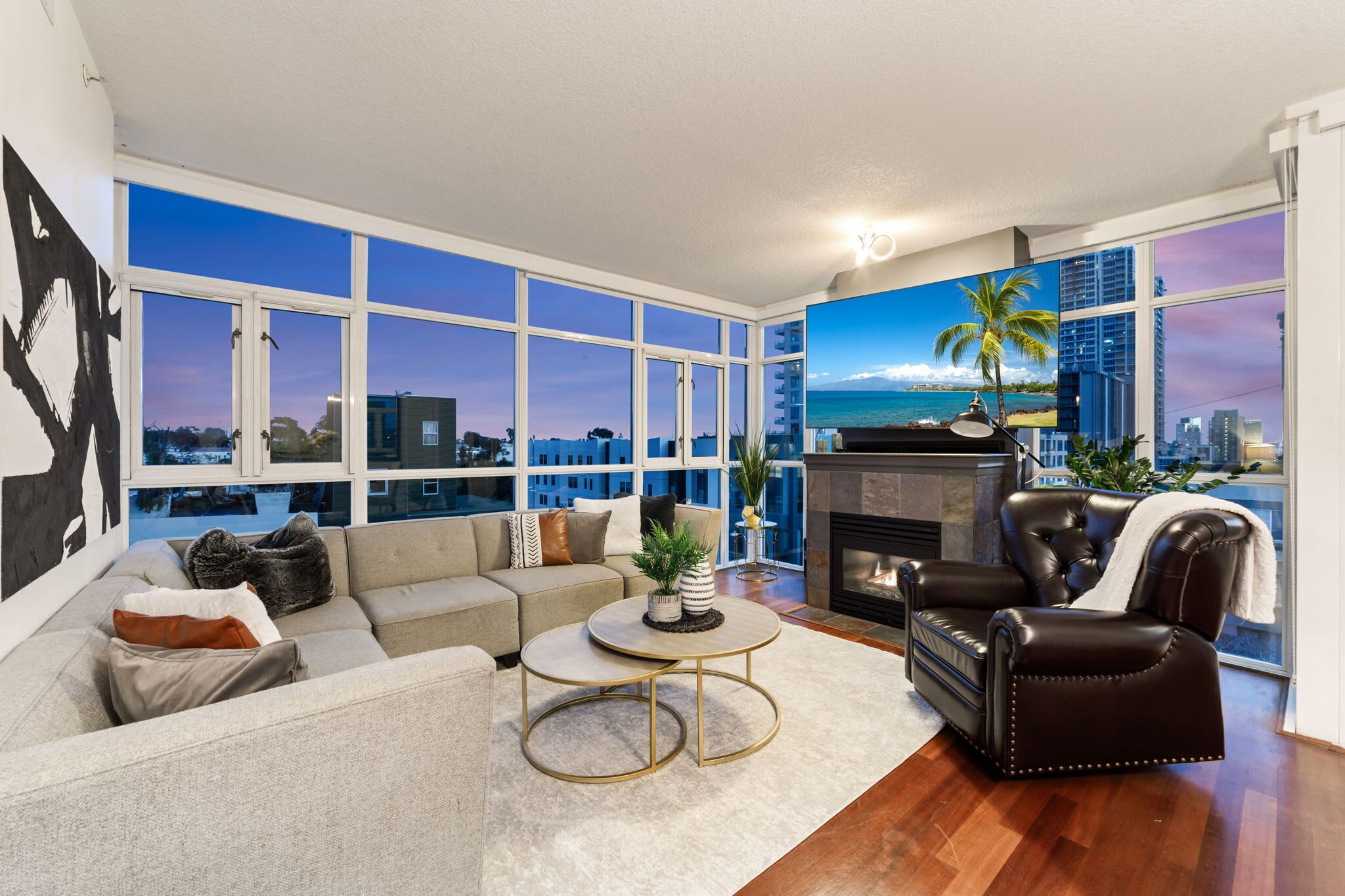 TV, fireplace, offices