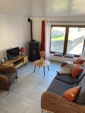 Älytelevisio, takka, kirjoja