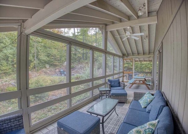 Smart TV, fireplace, DVD player, books