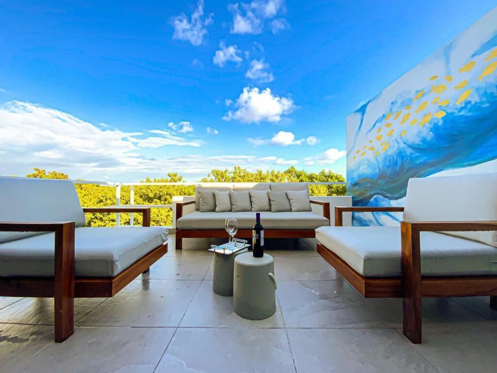 Apartamento superluxo, 2 quartos, sacada, vista para o campo de golfe | Terraço/pátio