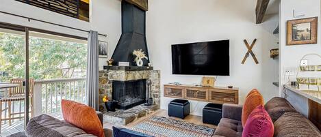 TV, fireplace