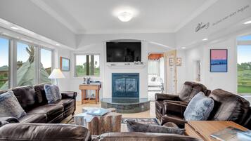 TV, fireplace, DVD player, books