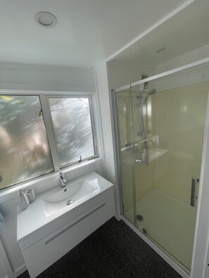 Shower, hair dryer, towels, soap - Raglan Hideaway - A stylish retreat in Raglan (Raglan)