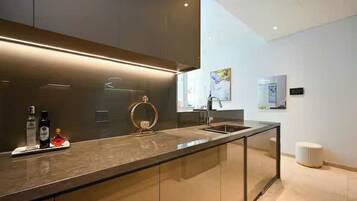 Presidential Suite, 2 Bedrooms, Club lounge access, City View | Private kitchen | Full-sized fridge, microwave, oven, stovetop