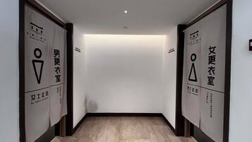 Indoor pool, pool umbrellas, sun loungers