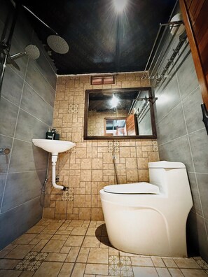 Family Bungalow, Balcony, Lake View | Bathroom | Shower, hair dryer, towels, soap