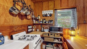 Coffee/tea maker, fridge, microwave, stovetop - 1BR Riverfront w/ Views, Canoe, Grill & Fire Pit (Morriston)