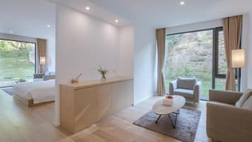 Standard Suite, Courtyard View | Desk, laptop workspace, blackout drapes, iron/ironing board