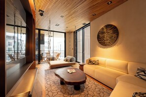 Luxury-Chalet, 4 Schlafzimmer, Balkon, Bergseite | Wohnbereich