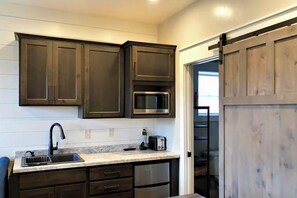 Fridge, microwave, stovetop, coffee/tea maker - 2 BR Tiny Homes - Unique Outdoor Space (Bloomington)