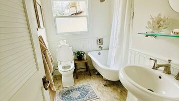 Hair dryer, bidet, towels, soap