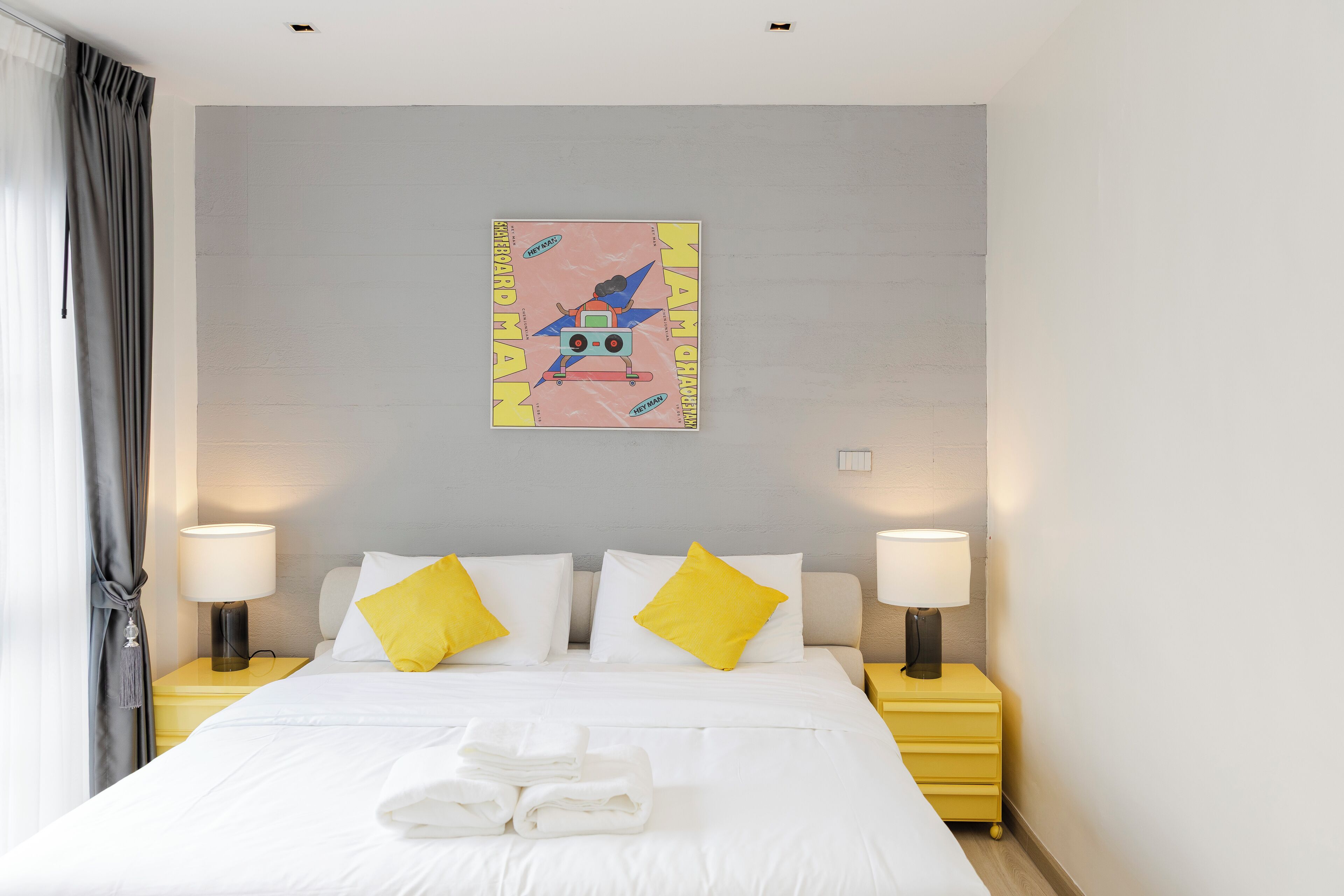 Individually decorated, individually furnished, desk, laptop workspace