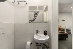 Shower, free toiletries, hair dryer, towels