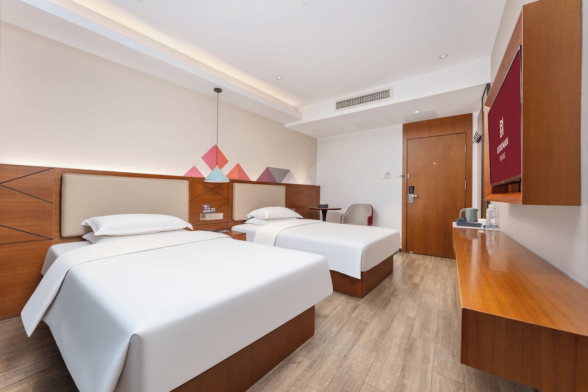 Habitación estándar con 2 camas individuales, Servicio de limpieza, vistas a la ciudad | Espacio para trabajar con un portátil y sistema de insonorización