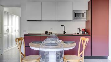 Apartment, Balcony, Mountain View | Private kitchen | Electric kettle, toaster, high chair