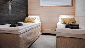 Desk, laptop workspace, blackout curtains, soundproofing