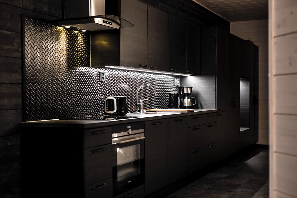 Desk, laptop workspace, blackout drapes, soundproofing