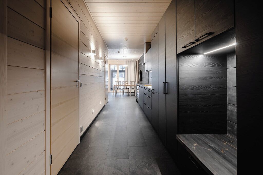 Desk, laptop workspace, blackout drapes, soundproofing