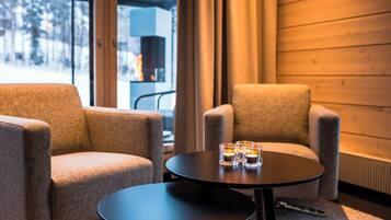 Desk, laptop workspace, blackout drapes, soundproofing