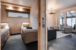 Desk, laptop workspace, blackout curtains, soundproofing